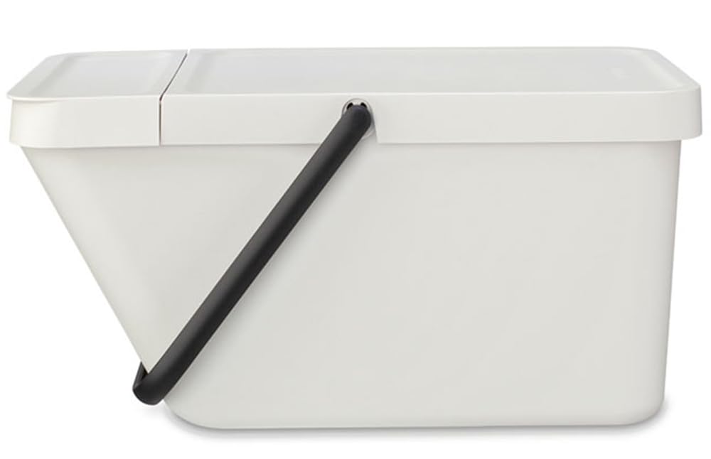 Brabantia Sort & Go Stackable 5.3 Gallon Recycling Wastebasket (Light Gray) Flat Top Trash Can With Carry Handle, Storage Bin, P